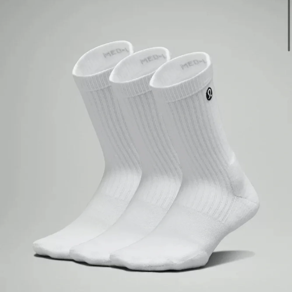 Lululemon Men’s Daily Stride Ribbed Comfort Crew Sock Stripe *3 pack, White, L